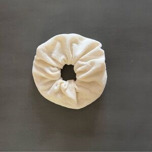 Cream Terry Cloth Hidden Zipper Storage Compartment Large Soft Comfy Scrunchie